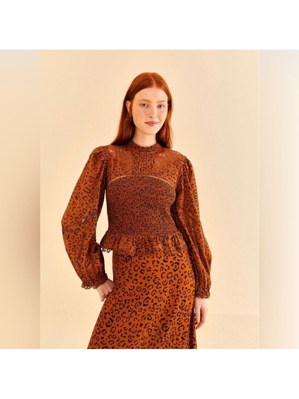 Farm Rio Leopard Smocked Blouse